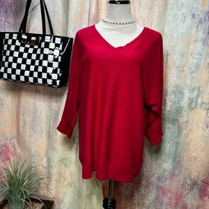 📌Sonoma Raspberry Red Knitted Sweater with Raglan 3/4 Sleeves